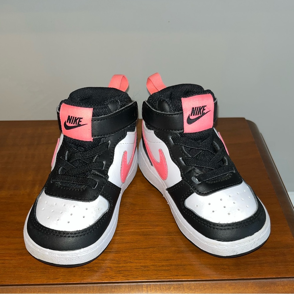 KIDS' NIKE INFANT & TODDLER COURT BOROUGH MID 2 SNEAKERS Unisex Black Pink - 7 - Picture 9 of 16